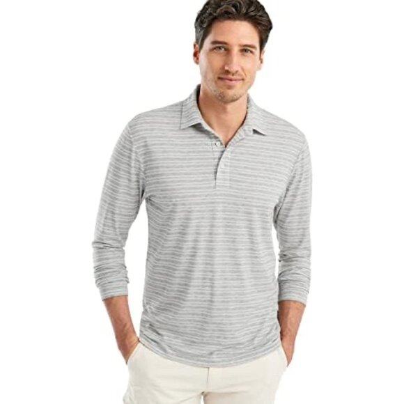 johnnie-O Brannen Long Sleeve Polo Men's Small Grey Striped Performance Stretch - Picture 1 of 12